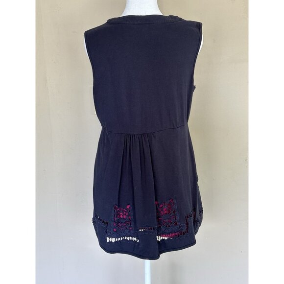 Greater Good Womens Embroidered Cotton Tunic Sleeveless Blue Magenta Medium Fit - Picture 2 of 12